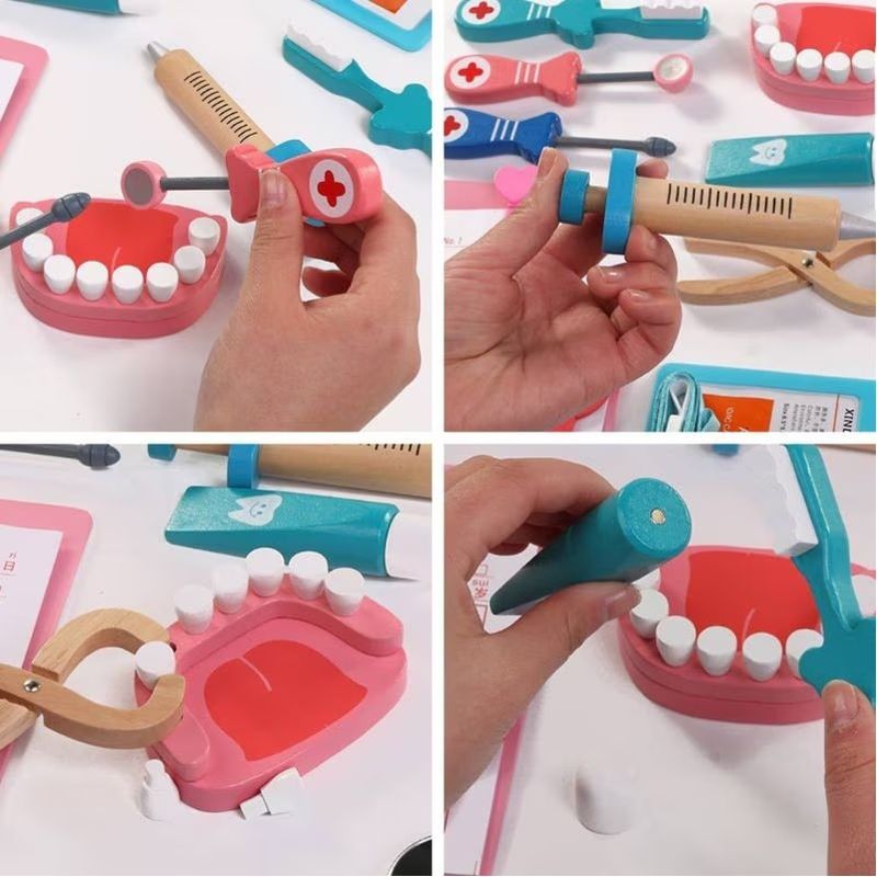 Jucarii, Copii si Bebe - Jucarii si jocuri - Jucarii de rol - Set joaca doctor - Set joaca doctor cu 23 de accesorii din lemn pentru copii +3 ani - Infinity.ro