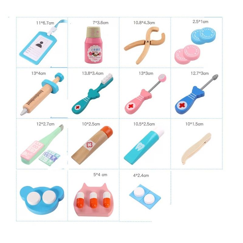 Jucarii, Copii si Bebe - Jucarii si jocuri - Jucarii de rol - Set joaca doctor - Set joaca doctor cu 23 de accesorii din lemn pentru copii +3 ani - Infinity.ro