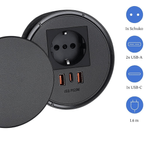 Casa si Gradina - Electrice - Prize - Priza Incorporabila, Adsinio, 1 Schuko, 2 USB-A, 1 USB-C, Cablu de 1.6m, 230V, 16A, 4000W, Negru - Infinity.ro