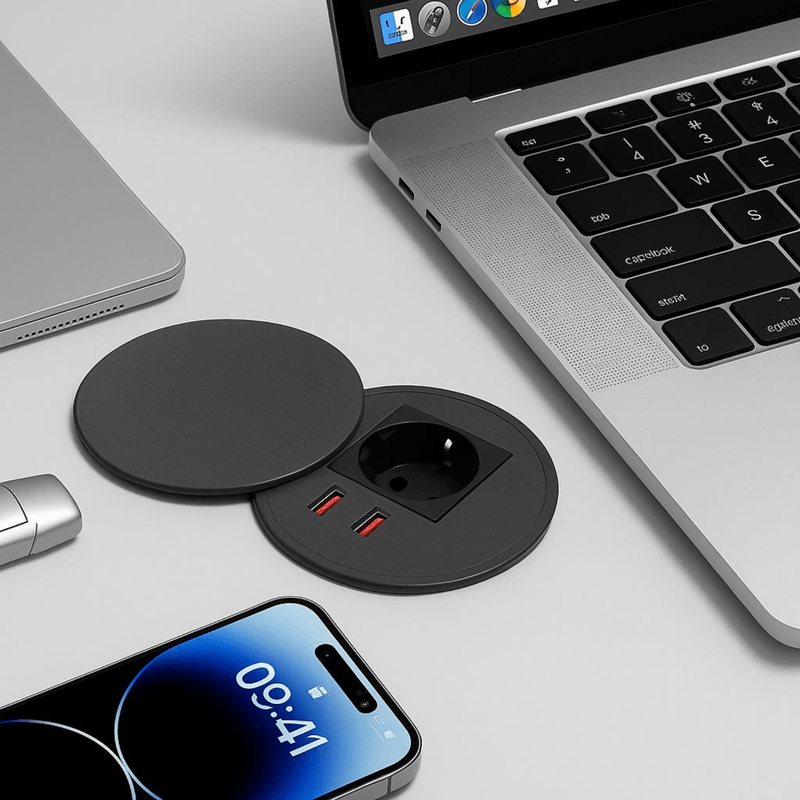 Casa si Gradina - Electrice - Prize - Priza Incorporabila, Adsinio, 1 Schuko, 2 USB-A, 1 USB-C, Cablu de 1.6m, 230V, 16A, 4000W, Negru - Infinity.ro