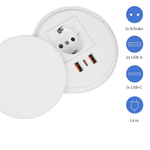 Casa si Gradina - Electrice - Prize - Priza Incorporabila Rotunda, Adsinio, 1 Schuko, 2 USB-A, 1 USB-C, Cablu de 1.6m, 230V, 16A, 4000W, Alb - Infinity.ro