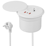 Casa si Gradina - Electrice - Prize - Priza Incorporabila Rotunda, Adsinio, 1 Schuko, 2 USB-A, 1 USB-C, Cablu de 1.6m, 230V, 16A, 4000W, Alb - Infinity.ro