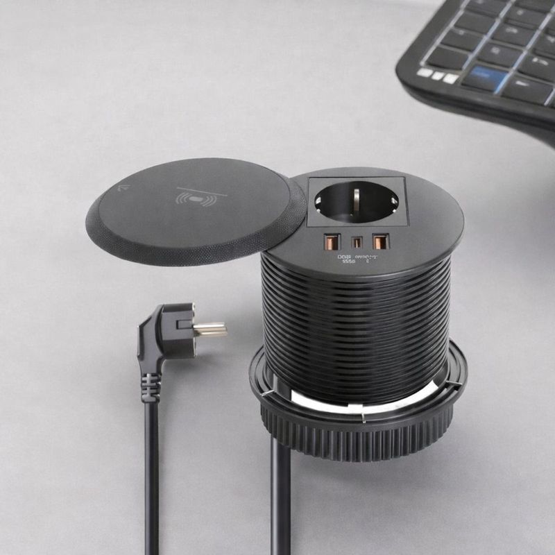 Casa si Gradina - Electrice - Prize - Priza Incorporabila Wireless, Adsinio, 1 Schuko, 1 USB-C, 2 USB-A, 1 Wireless, Negru - Infinity.ro