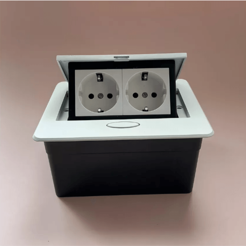 Casa si Gradina - Electrice - Prize - Priza Incorporabila Retractabila, Adsinio, 2 Schuko, Curent Nominal 16A, Aliaj de Aluminiu, Alb - Infinity.ro