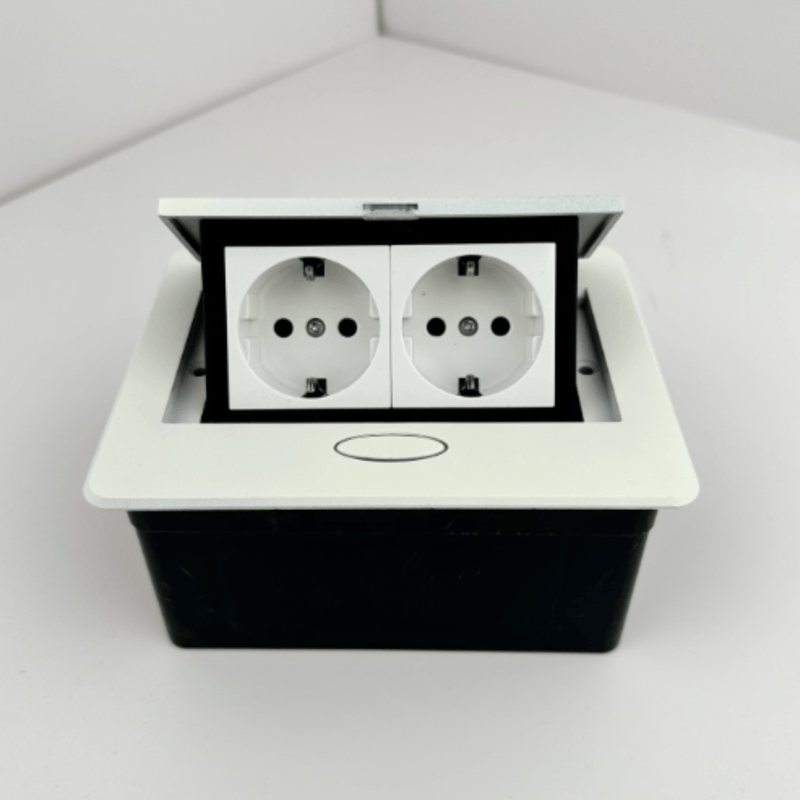 Casa si Gradina - Electrice - Prize - Priza Incorporabila Retractabila, Adsinio, 2 Schuko, Curent Nominal 16A, Aliaj de Aluminiu, Alb - Infinity.ro