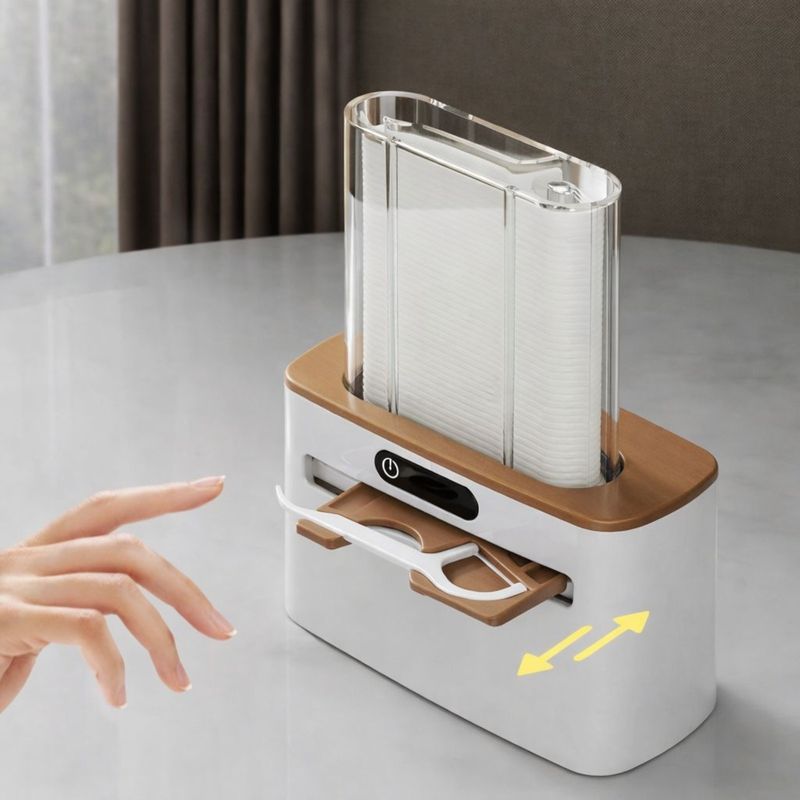 Ingrijire personala si Cosmetice - Igiena dentara - Rezerve si accesorii - Dispenser de Ata Dentara cu Senzor, Adsinio, 100 de Rezerve, Alb-Auriu - Infinity.ro