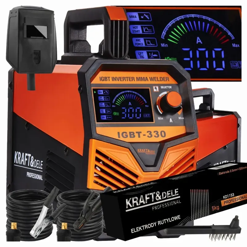 Casa si Gradina - Constructii - Scule electrice si accesorii - Aparate de sudura - Pachet aparat de sudura IGBT/MMA/LIFT/TIG 330A, Kraft&Dele, KD1878 + electrozi rutilici 2.5 mm, 2.5 kg - Infinity.ro