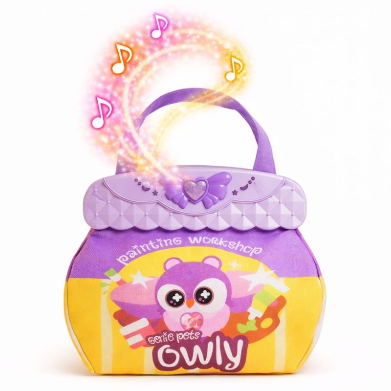 Jucarii, Copii si Bebe - Jucarii si jocuri - Jucarii & jocuri educative - Jucarii interactive - Gentuta muzicala pentru copii, Bufnita Owly, cu lumini si sunete, 25x22x5.2 cm, Genie Pets, Whimsy Workshop - Infinity.ro