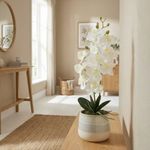 Casa si Gradina - Decoratiuni - Obiecte decorative - Plante artificiale - Planta artificiala Orhidee 40 cm, cu flori albe si frunze verzi, pentru interior - Infinity.ro