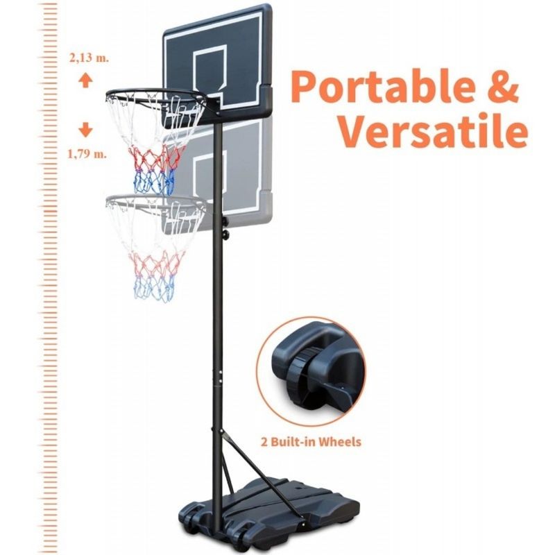 Sport si Outdoor - Sporturi de echipa - Baschet - Cosuri si panouri baschet - Cos de baschet portabil, cu reglaj de inaltime, 1,79 – 2,19 m, Ecarla, AR13 - Infinity.ro