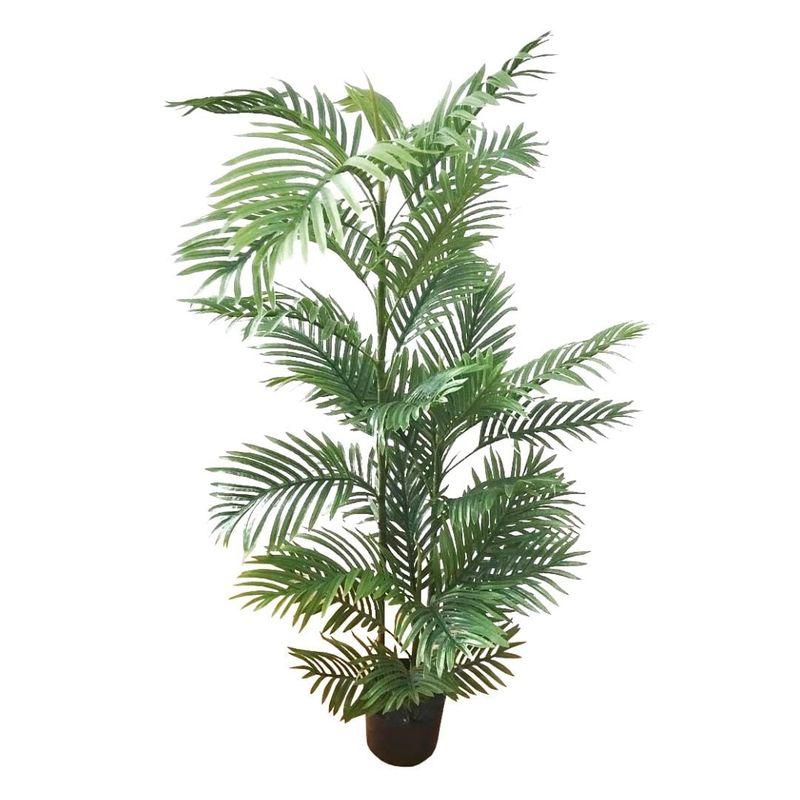 Casa si Gradina - Decoratiuni - Obiecte decorative - Plante artificiale - Planta artificiala Areca 150 cm, cu frunze verzi lungi si detalii realiste, pentru interior, ghiveci negru inclus - Infinity.ro