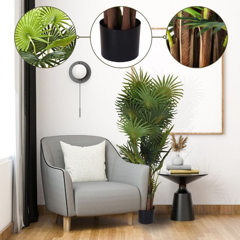 Casa si Gradina - Decoratiuni - Obiecte decorative - Plante artificiale - Planta artificiala Palmier 120 cm, bogata in frunze verzi cu detalii realiste, ghiveci negru inclus - Infinity.ro