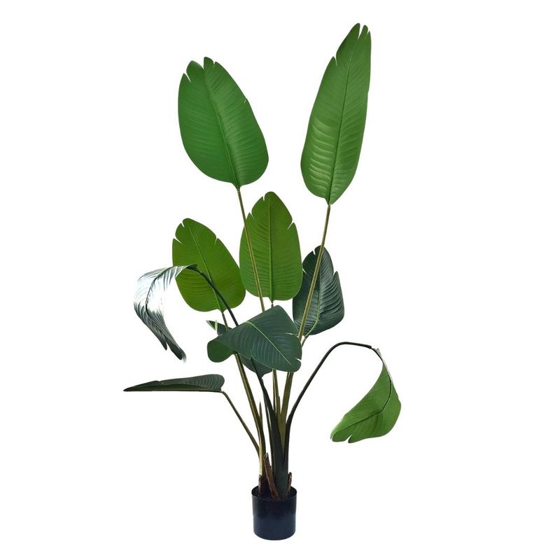Casa si Gradina - Decoratiuni - Obiecte decorative - Plante artificiale - Planta artificiala Strelitzia 160 cm - Pasarea Paradisului - cu 10 frunze verzi cu detalii realiste, in ghiveci negru - Infinity.ro