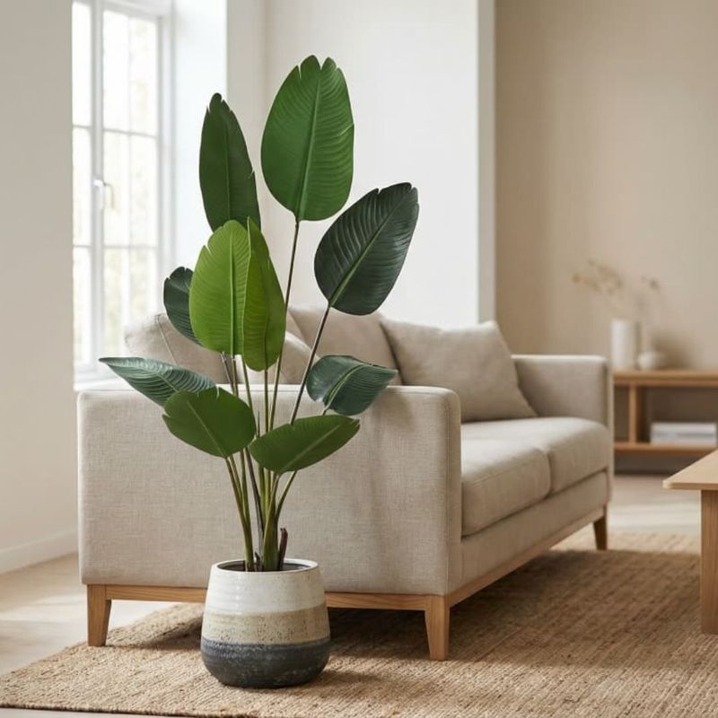 Casa si Gradina - Decoratiuni - Obiecte decorative - Plante artificiale - Planta artificiala Strelitzia 160 cm - Pasarea Paradisului - cu 10 frunze verzi cu detalii realiste, in ghiveci negru - Infinity.ro