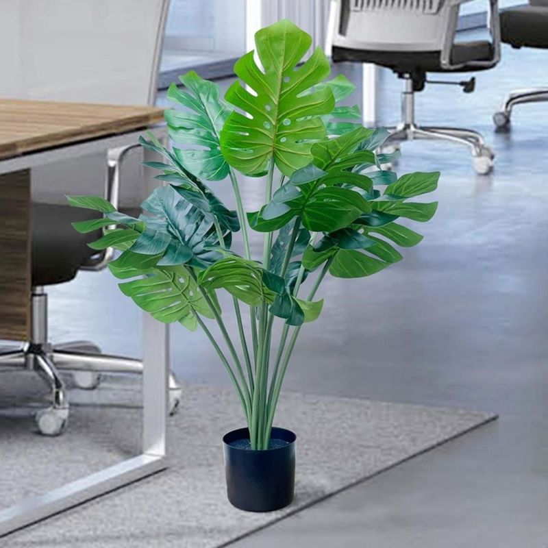 Casa si Gradina - Decoratiuni - Obiecte decorative - Plante artificiale - Planta artificiala Monstera 86 cm, cu detalii realistice, bogata in frunze verzi, aspect natural, ghiveci negru inclus - Infinity.ro