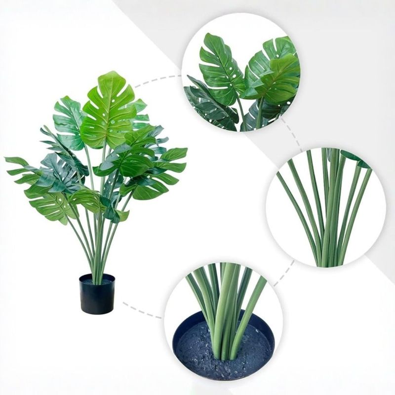 Casa si Gradina - Decoratiuni - Obiecte decorative - Plante artificiale - Planta artificiala Monstera 86 cm, cu detalii realistice, bogata in frunze verzi, aspect natural, ghiveci negru inclus - Infinity.ro