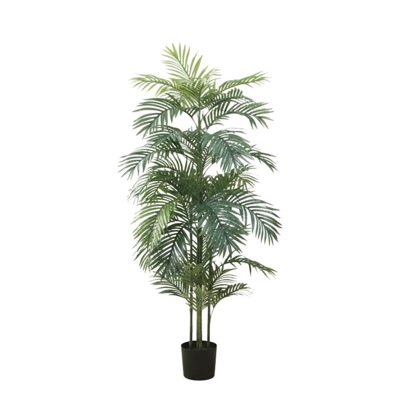 Casa si Gradina - Decoratiuni - Obiecte decorative - Plante artificiale - Planta artificiala Areca 90 cm, cu frunze verzi lungi si detalii realiste, pentru interior, ghiveci negru inclus - Infinity.ro