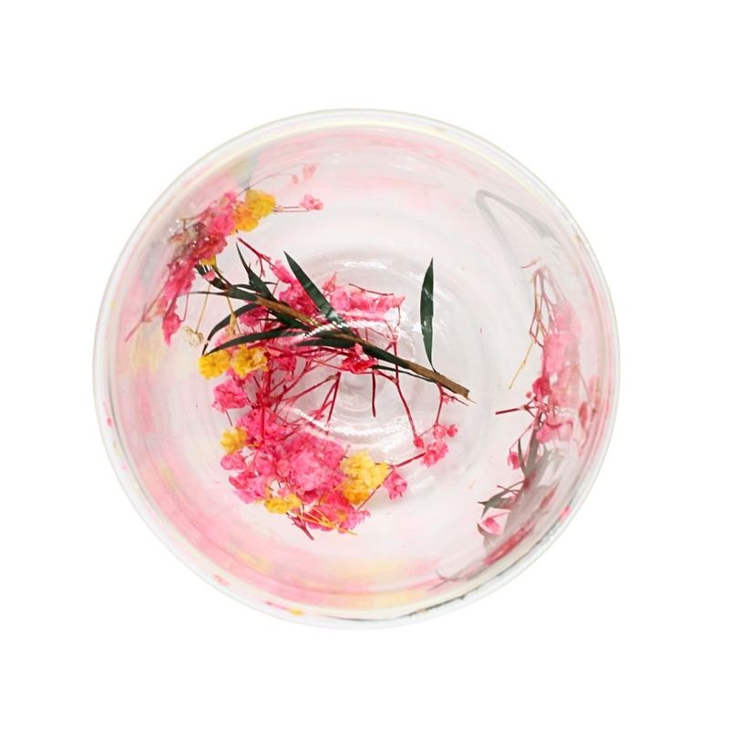 Casa si Gradina - Bucatarie si vesela - Cani si pahare - Pahare - Pahar cu insertie de flori uscate multicolore, floarea miresei, pereti dubli, sticla borosilicata, 300 ml, Aurora Bloom - Infinity.ro