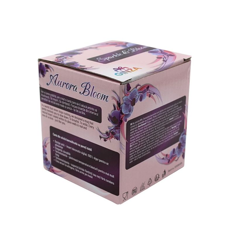 Casa si Gradina - Bucatarie si vesela - Cani si pahare - Pahare - Pahar cu insertie de flori uscate multicolore, floarea miresei, pereti dubli, sticla borosilicata, 300 ml, Aurora Bloom - Infinity.ro