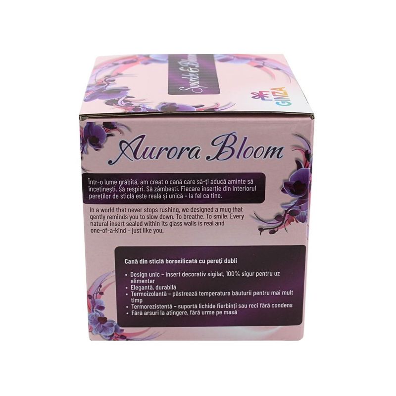 Casa si Gradina - Bucatarie si vesela - Cani si pahare - Pahare - Pahar cu insertie de flori uscate multicolore, floarea miresei, pereti dubli, sticla borosilicata, 300 ml, Aurora Bloom - Infinity.ro