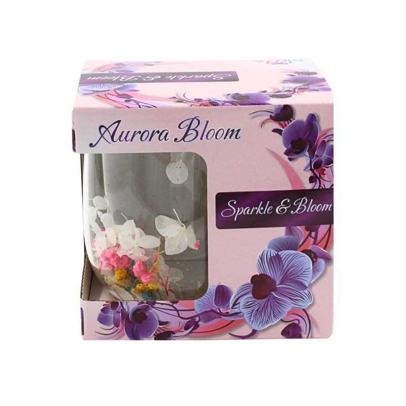 Casa si Gradina - Bucatarie si vesela - Cani si pahare - Cani si cesti - Cana cu insertie de flori uscate multicolor, hortensie, pereti dubli, sticla borosilicata, 250 ml, Aurora Bloom - Infinity.ro