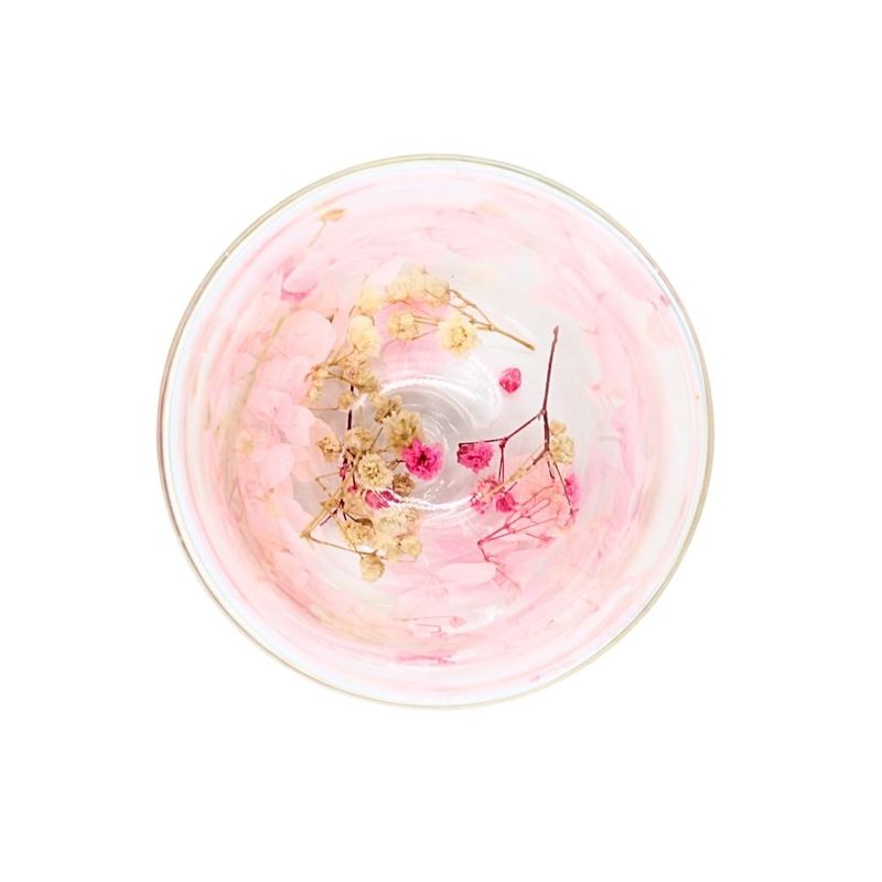 Casa si Gradina - Bucatarie si vesela - Cani si pahare - Pahare - Pahar cu insertie de flori uscate, hortensie, roz si alb, pereti dubli, sticla borosilicata, 200 ml, Aurora Bloom - Infinity.ro