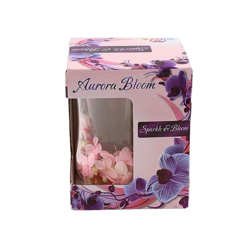 Casa si Gradina - Bucatarie si vesela - Cani si pahare - Pahare - Pahar cu insertie de flori uscate, hortensie, roz si alb, pereti dubli, sticla borosilicata, 200 ml, Aurora Bloom - Infinity.ro