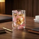 Casa si Gradina - Bucatarie si vesela - Cani si pahare - Pahare - Pahar cu insertie de flori uscate, hortensie, roz si alb, pereti dubli, sticla borosilicata, 200 ml, Aurora Bloom - Infinity.ro