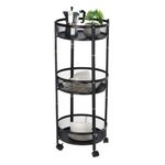 Casa si Gradina - Mobilier - Biblioteci si rafturi - Rafturi - Carucior de depozitare cu 3 cosuri rotunde din plasa metalica – Mobil cu roti, culoare negru Ø37x88 cm - Infinity.ro