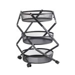Casa si Gradina - Mobilier - Biblioteci si rafturi - Rafturi - Carucior de depozitare cu 3 cosuri rotunde din plasa metalica – Mobil cu roti, culoare negru Ø37x88 cm - Infinity.ro