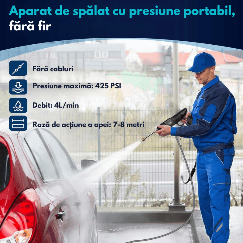 Casa si Gradina - Constructii - Scule electrice si accesorii - Aparate de spalat cu presiune - Aparat de spalat cu presiune tip pistol DASBO®, fara fir, 2 acumulatori reincarcabili, Recipient spuma,Accesorii incluse - Infinity.ro
