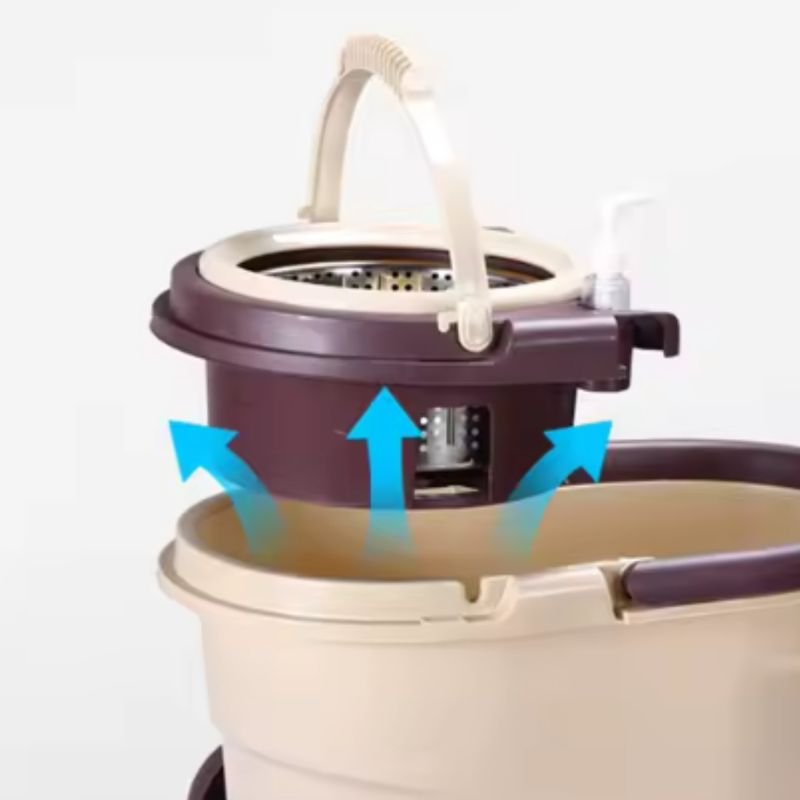 Market - Curatenie si intretinere casa - Produse menaj - Maturi si farase - Set galeata cu roti storcator inox si mop rotativ PAA-home, 2 lavete incluse, culoare gri - Infinity.ro