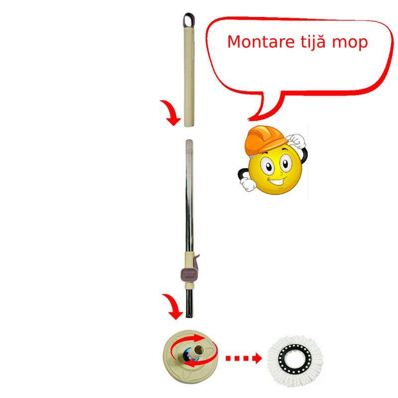 Market - Curatenie si intretinere casa - Produse menaj - Maturi si farase - Set galeata cu roti storcator inox si mop rotativ PAA-home, 2 lavete incluse, culoare gri - Infinity.ro