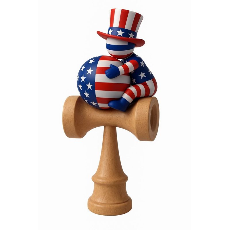 Jucarii, Copii si Bebe - Jucarii si jocuri - Jucarii & jocuri educative - Jucarii interactive - Kendama din lemn natural, Bila lemn + Sticker Waterproof USA pentru telefon, 176KD - Infinity.ro