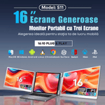 PC, gaming si accesorii - Desktop PC & monitoare - Monitoare - Monitor dual, 16 inch, IPS 1200P 16:10, HDR, Plug & Play, ecrane rotative 360° cu auto-rotire, USB-C/HDMI, geanta cadou - Infinity.ro