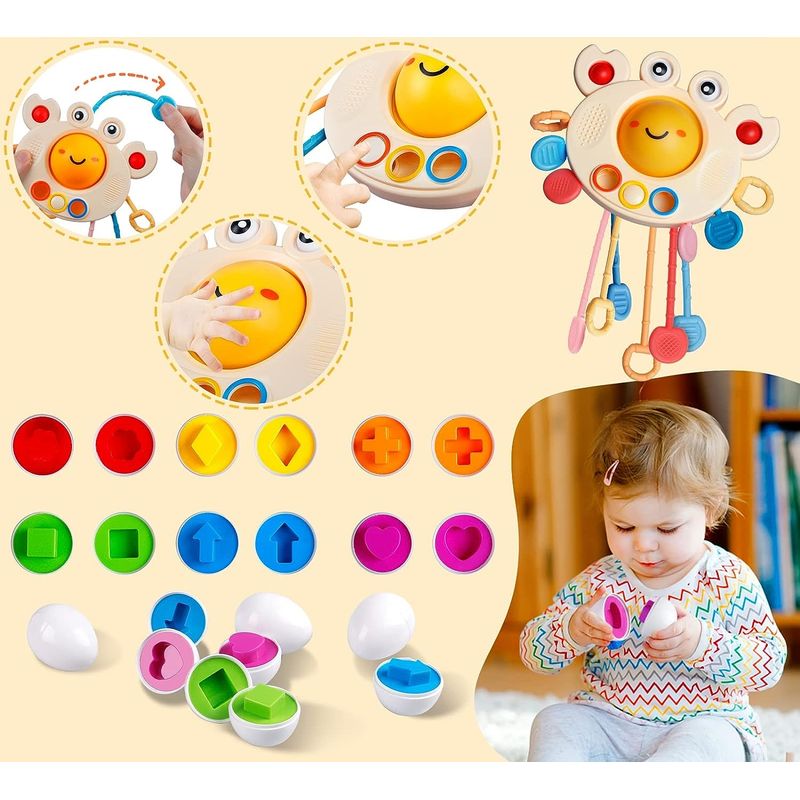 Jucarii, Copii si Bebe - Jucarii si jocuri - Jucarii & jocuri educative - Jocuri si jucarii educative - Jucarie educativa Montessori, set 6 in 1, 28 de piese, interactiva, pentru bebelusi si copii, de la 6 luni, Multicolor - Infinity.ro