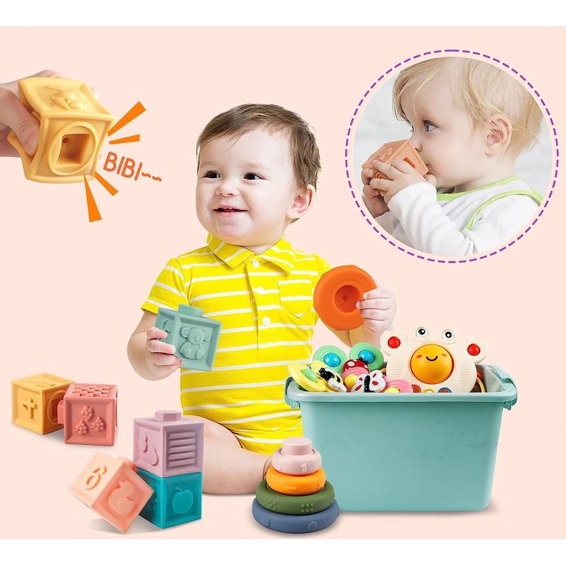 Jucarii, Copii si Bebe - Jucarii si jocuri - Jucarii & jocuri educative - Jocuri si jucarii educative - Jucarie educativa Montessori, set 6 in 1, 28 de piese, interactiva, pentru bebelusi si copii, de la 6 luni, Multicolor - Infinity.ro