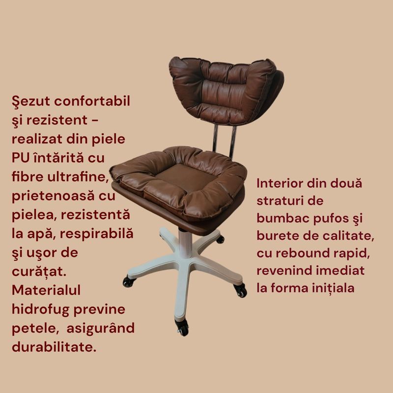 Casa si Gradina - Mobilier - Scaune si fotolii - Scaune - Scaun ergonomic, elegant si versatil, rotativ, mobil, ajustabil pe inaltime (65–75 cm), piele PU,  maro - Infinity.ro