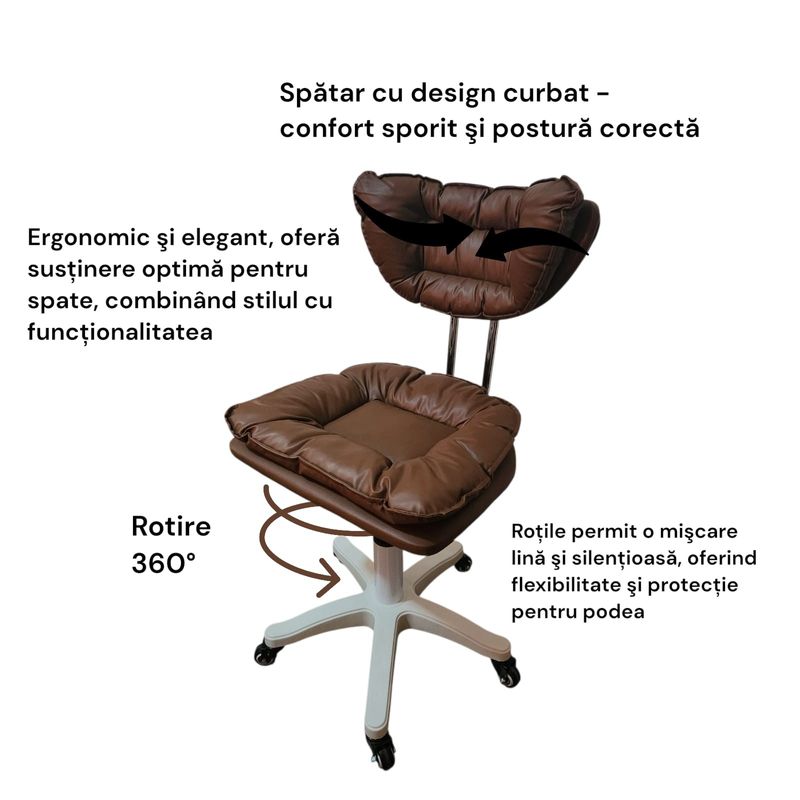 Casa si Gradina - Mobilier - Scaune si fotolii - Scaune - Scaun ergonomic, elegant si versatil, rotativ, mobil, ajustabil pe inaltime (65–75 cm), piele PU,  maro - Infinity.ro