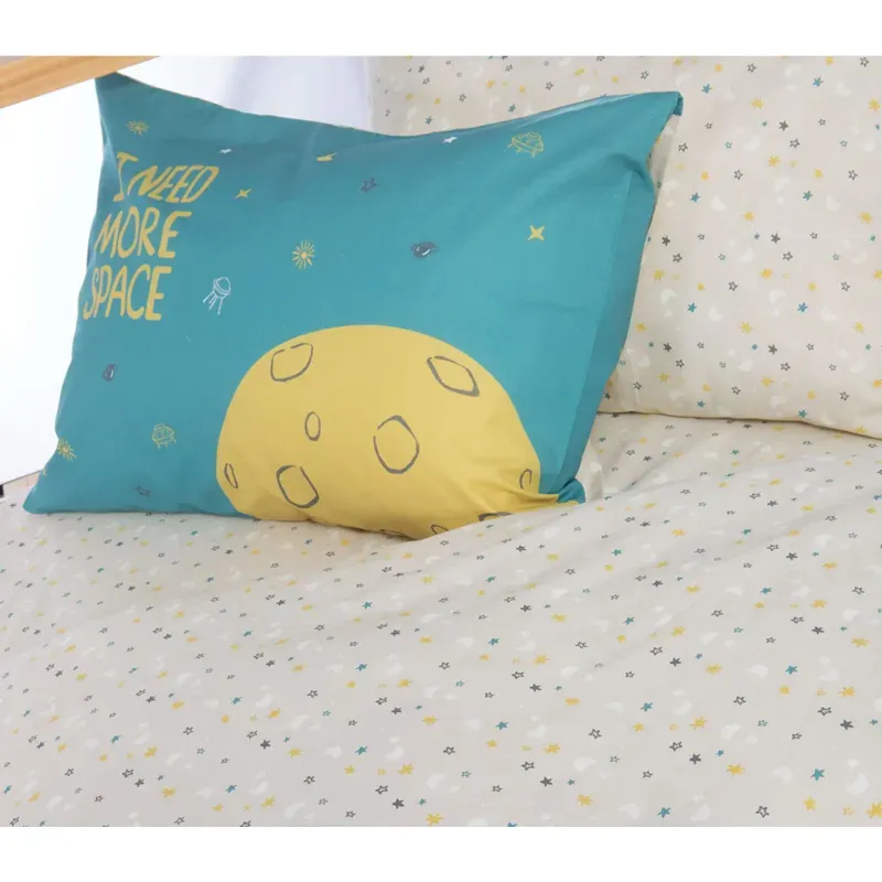 Casa si Gradina - Textile si covoare - Lenjerii de pat - Lenjerii copii - Set Outer Space 2 cearsafuri pat 170X260 + 1 fata perna 52X72 Petrol - Infinity.ro