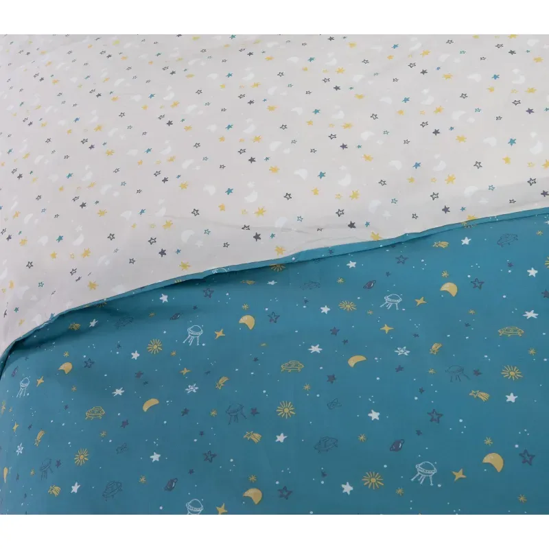 Casa si Gradina - Textile si covoare - Lenjerii de pat - Lenjerii copii - Set Outer Space 2 cearsafuri pat 170X260 + 1 fata perna 52X72 Petrol - Infinity.ro