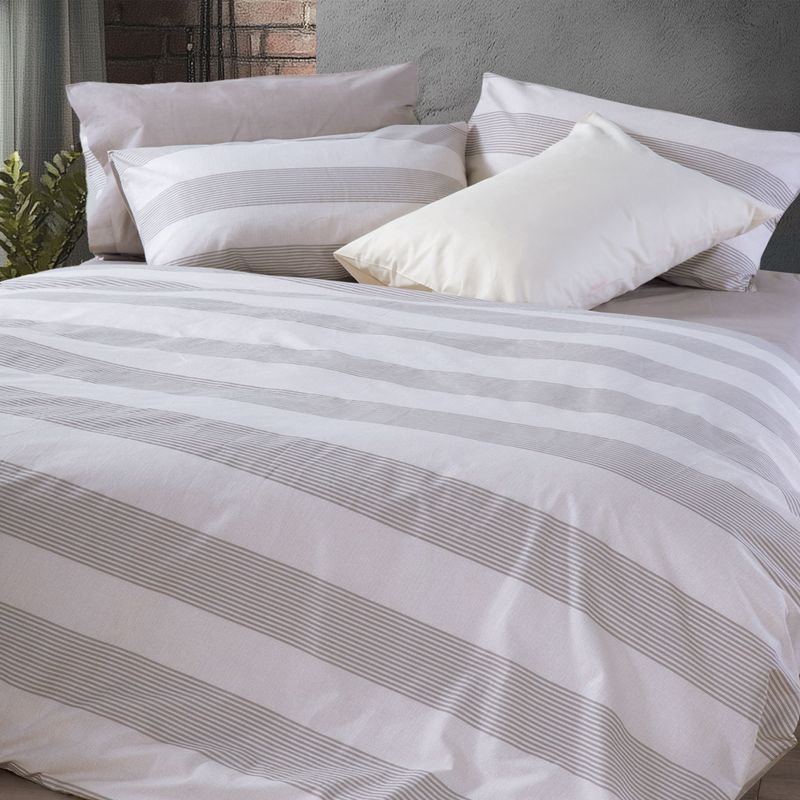 Casa si Gradina - Textile si covoare - Lenjerii de pat - Seturi de lenjerie - Set 2 cearsafuri 240x270 cm + 2 fete perna 52x72 cm Nef-Nef Casual Stripe Ecru - Infinity.ro