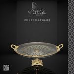 Casa si Gradina - Bucatarie si vesela - Vesela si tacamuri - Platouri de bucatarie - Platou sticla rotund cu picior Efegil Ciragan transparent-auriu 30 cm - Infinity.ro