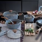 Casa si Gradina - Bucatarie si vesela - Vase pentru gatit - Tigai si seturi - Set gatit 8Pcs Top Granite Aluminum Gray Tognana - Infinity.ro