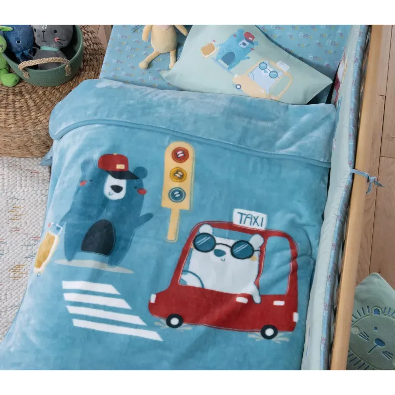 Casa si Gradina - Textile si covoare - Pături și cuverturi - Paturici copii - Patura Baby Cotbed Traffic 100X140 Aqua - Infinity.ro