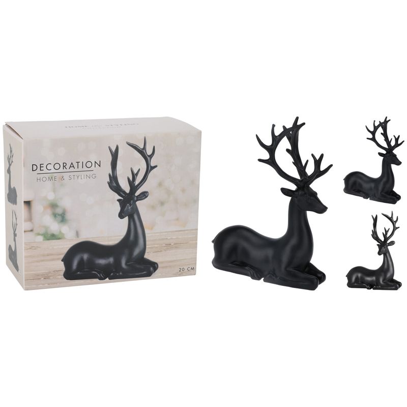Casa si Gradina - Decoratiuni - Obiecte decorative - Accesorii decorative - Decoratiune cerb asezat cu privirea in fata Koopman H20.5 cm negru mat - Infinity.ro