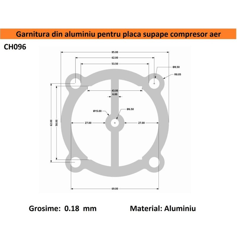Casa si Gradina - Electrice - Echipamente electrice - Accesorii compresoare - Garnitura aluminiu cilindru cap compresor 65mm 78x78mm CH096 Mod.19 - Infinity.ro