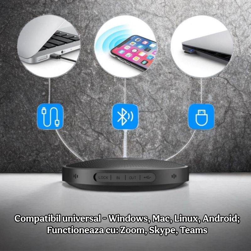 TV, Audio-Video si Foto - Home cinema si Soundbar - Sisteme audio - Sistem audio conferinta, eMeet M2 Speakerphone Bluetooth USB, 4 Microfoane AI 360°, Noise Cancelling - Infinity.ro