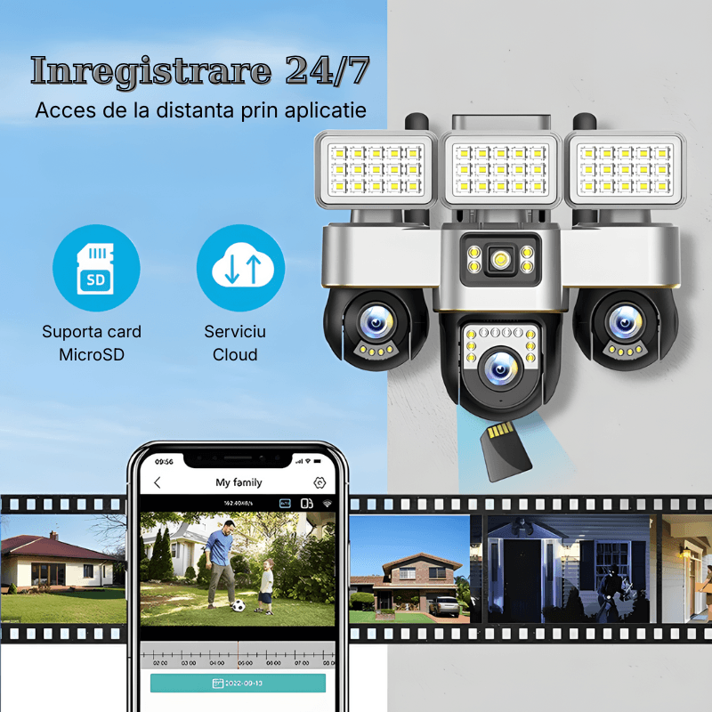 Casa si Gradina - Electrice - Smart Home - Camere de supraveghere - Camera de supraveghere tripla MaGeCa WiFi cu proiector LED, 12MP Full HD, 3 zone supravegheate simultan - Infinity.ro