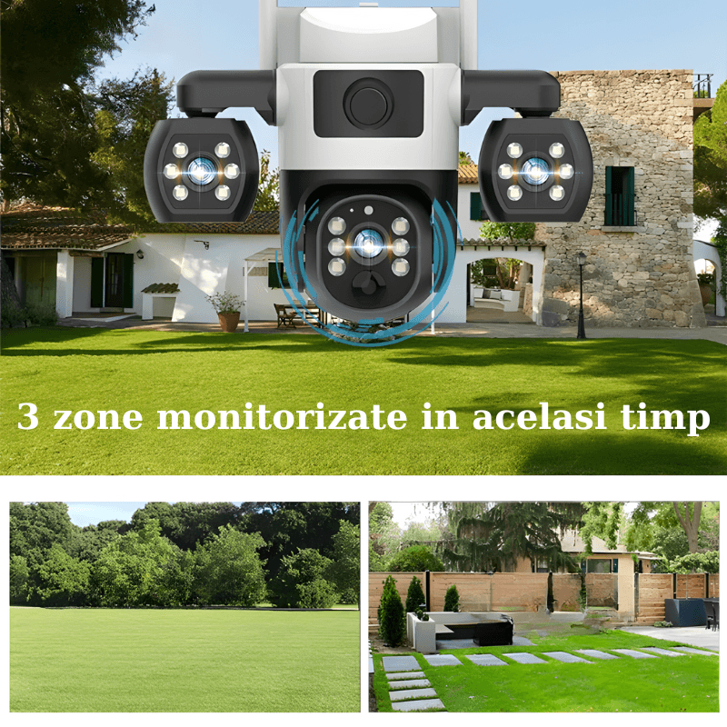 Casa si Gradina - Electrice - Smart Home - Camere de supraveghere - Camera de supraveghere tripla cu panou solar MaGeCa, 4G, Cartela SIM, 6MP Full HD, Baterie 8000 mAh, Panou solar 8W - Infinity.ro